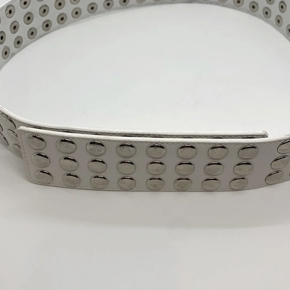 Hot Topic Belt Button 3 Row Snap Closure Man Made Material White M/L Punk Rock